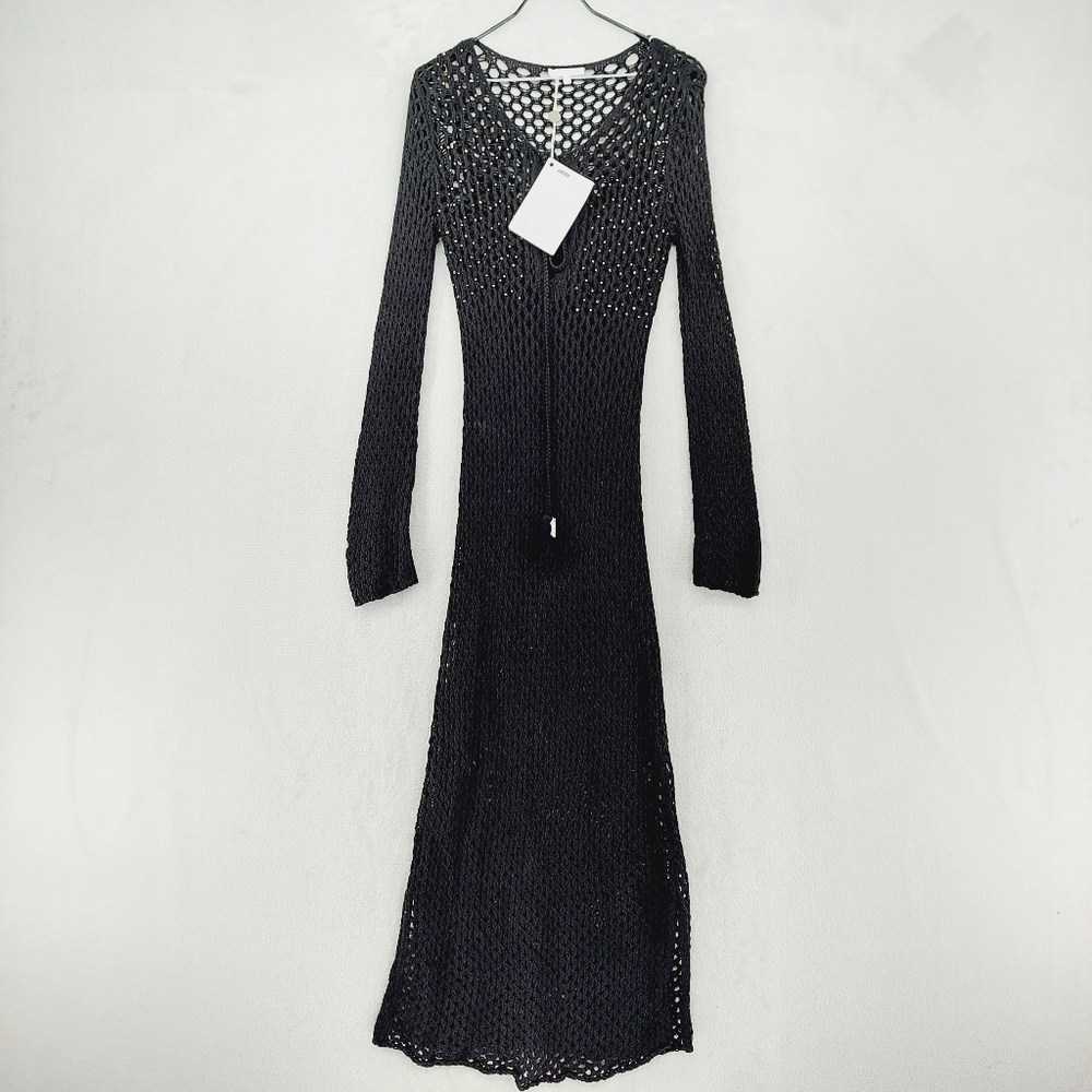 NEW Patrizia Pepe Black Crochet Knit Long Sleeve Dress with Slip Liner P1177 - Picture 2 of 15